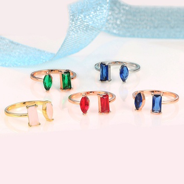 Hazy Moon AliExpress New Fashion Zircon Geometric Women's Open Ring Plated Real Gold Jewelry—1