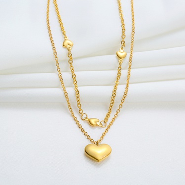 Warm Identification 18K Gold Double-Layer Heart-Shaped Titanium Steel Necklace Women's Light Luxury All-Match Pendant Anti-Fading Furnace Electroplating Real Gold—2