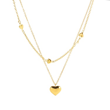 Warm Identification 18K Gold Double-Layer Heart-Shaped Titanium Steel Necklace Women's Light Luxury All-Match Pendant Anti-Fading Furnace Electroplating Real Gold—3