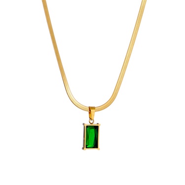 Cross-Border Japanese and Korean Style Niche Design Snake Bones Chain High-Grade Light Luxury Emerald Zircon Pendant Titanium Steel Necklace for Women—3
