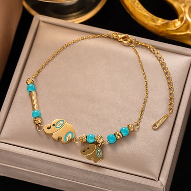 Cross-Border  2023 New Bracelet Turquoise Elephant Love Fish Turtle Fashion Stainless Ornament Bracelet for Women—3