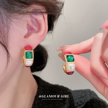 Silver Needle Mid-Ancient Color Geometric C- Shaped Earrings Artistic Retro High-Grade Ear Studs Light Luxury Irregular Earrings—2