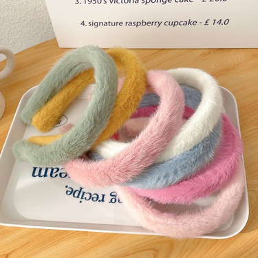 Autumn and Winter New Retro Sweet Solid Color Fluffy Hair Band Candy Color Wide-Edged Headband Internet Influencer Hairpin Korean Head Jewelry—3