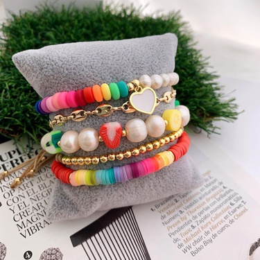 INS Bohemian Multi-Layer Twin Soft Pottery Heart Bracelet European and American Handmade Beaded Natural Pearl Bracelet for Women—2