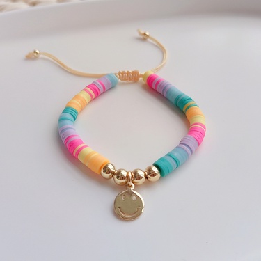 Cross-Border Multi-Layer Twin Suit Versatile Rainbow Polymer Clay Smiley Face Beaded Natural Pearl Bracelet Female European and American Ins Style—3