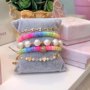 Pig Nose Multi-Layer Twin Natural Pearl Hand-Woven Beads Bracelet Ins Style Rainbow Soft Pottery Bracelet Set—1