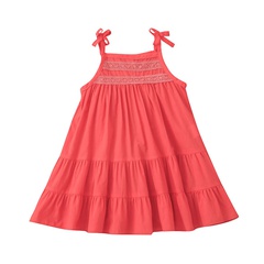 Little girl cute suspender skirt 2022 summer solid color bow dress wholesale