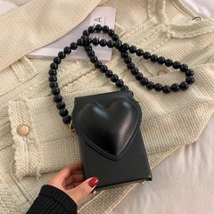 Leather Black Pearl Chain Heart Shape Box Bag New Fashion Fashion One-shoulder Messenger Bag 17*12*5CM