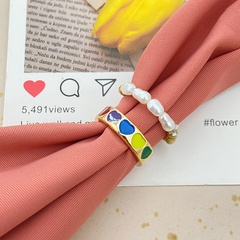 simple personality creative retro heart shape hit color drop oil alloy ring 2-piece set