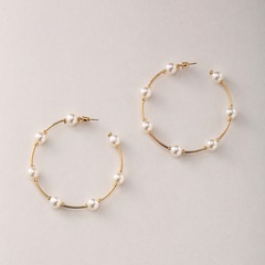 Mode grand cercle créatif rétro simple incrusté de perles boucles d'oreilles bijoux