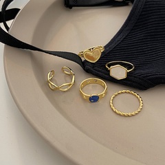 Nouveaux bijoux simples créatifs goutte à goutte d'huile en forme de coeur anneau en alliage hexagonal ensemble de 5 pièces
