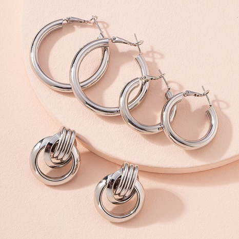 Simple geometric C-shaped circle alloy earrings set wholesale's discount tags