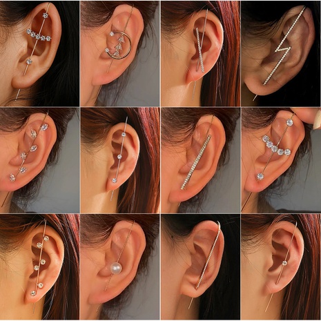 European and American simple piercing female lightning leaf auricle type slash earring's discount tags