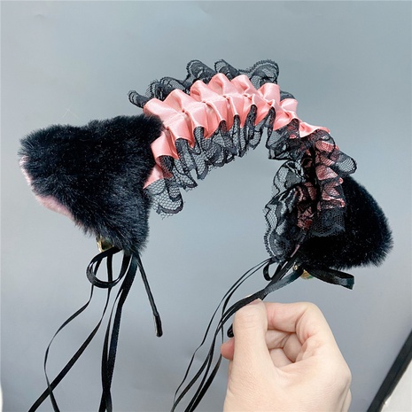 Lace cute cat ears fungus edge bows pleated bells cloth hair band's discount tags