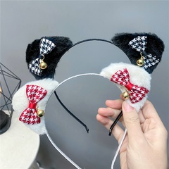Cute plaid bells cat ears bows hair hoop plush cosplay head hoop