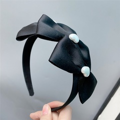 Three-dimensional pearls heart-shaped bows ribbon wide-brimmed cloth headband