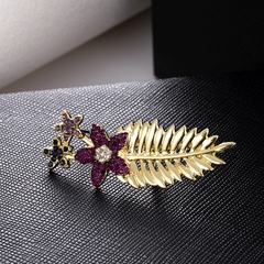 Fashion creative inlaid rhinestone flower palm leaf alloy single earrings