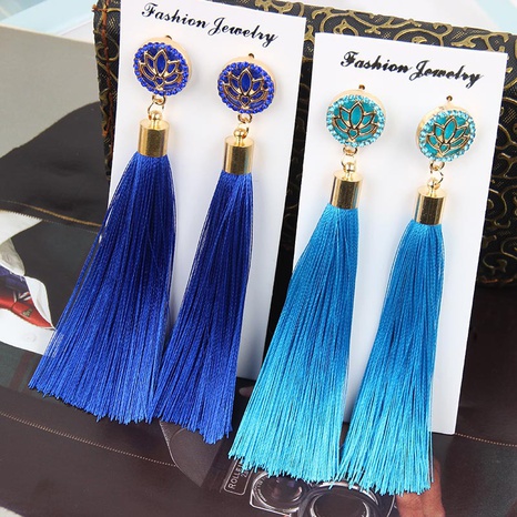 European and American fashion exaggerated long lotus flower tassel earrings women's discount tags
