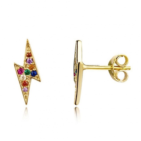 Fashion micro-set color zircon geometric copper lightning earrings NHFAY629277's discount tags