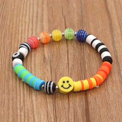 bohemian stripe bead couple soft pottery smiley face beaded bracelet's discount tags