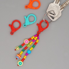 new niche design Bohemian rainbow glass beads smiley keychain bag small pendant