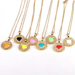 Fashion Enamel Color Drop Oil Heart Pendant Zircon Copper Necklace Wholesale