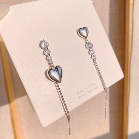 fashion geometric tassel heart shaped asymmetric inlaid rhinestone earrings's discount tags