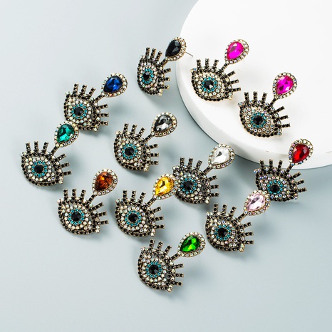 Fashion geometric Devil's eye colored rhinestone earrings wholesale NHZEJ629601's discount tags