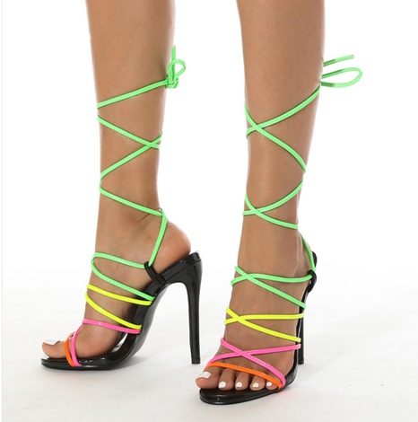 nuevos zapatos de mujer tacones de aguja sandalias de punta abierta con correa cruzada a juego de color's discount tags