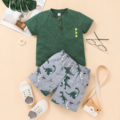 Nuevo conjunto de pantalones cortos de camiseta de manga corta de verano para niño, conjunto de ropa de dos piezas con estampado de dinosaurio de bebé de dibujos animados