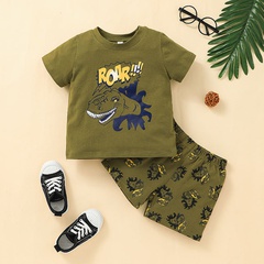 Conjunto de pantalones cortos de camiseta de manga corta de verano para niños conjunto de dos piezas de suéter verde explorador de dibujos animados
