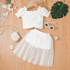 summer new girls mesh skirt two-piece set simple little girl baby short-sleeved top skirt set