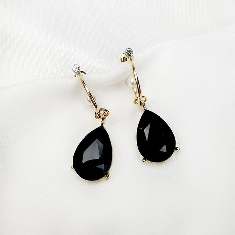 Fashion water drop black gemstone earrings wholesale NHBQ629596's discount tags