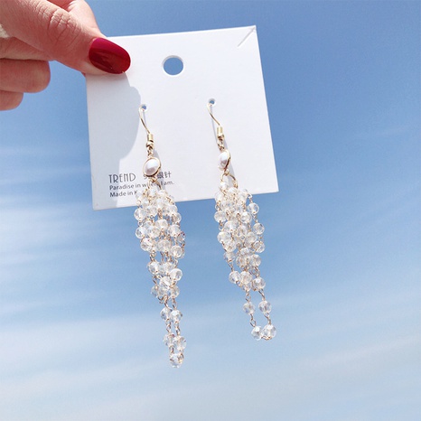 Fashion inlaid pearl tassel retro earrings wholesale NHZEJ629595's discount tags