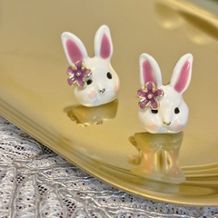 Korean style fashion rabbit flower earrings personality cute oil drop alloy earrings