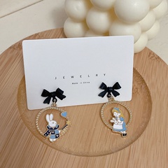 Korean Bow Rabbit Stud Earrings Sweet and Cute Asymmetric Oil Drop Earrings