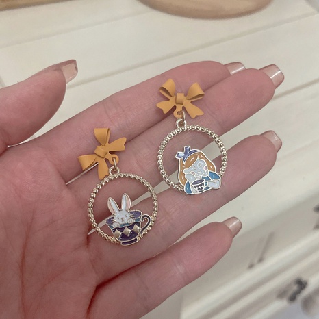 cartoon princess bow cartoon rabbit earrings fashion sweet paint asymmetric earrings's discount tags