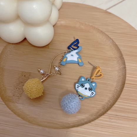 Korean cat earrings sweet and cute hair ball chain asymmetric earrings wholesale's discount tags