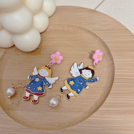 Korean imitation pearl flower angel earrings fashion dripping oil earrings's discount tags