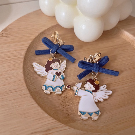 Korean cute bow angel earrings fashion sweet girl dripping oil earrings's discount tags