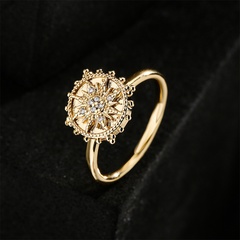 fashion can be rotated geometric sun shape copper inlaid zircon open ring