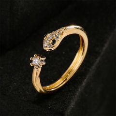 fashion geometric copper plated 18K gold zircon snake open fine ring wholesale