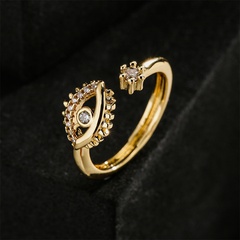European and American fashion eye shape open ring copper plated 18K gold zircon jewelry