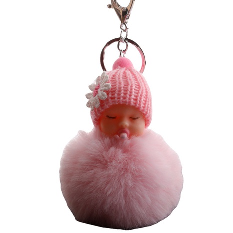 cute sleeping doll hair ball keychain cute sleeping baby bag pendant's discount tags
