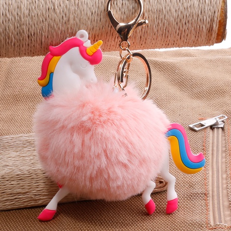 creative unicorn hair ball keychain color cartoon pvc pony bag pendant's discount tags