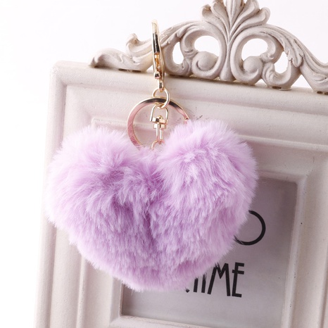 cute pink imitation rabbit fur ball heart-shaped keychain pendant's discount tags
