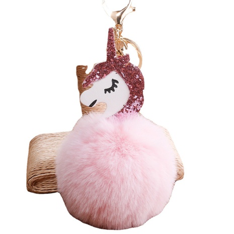 cute unicorn hair ball keychain bag pendant sequins pony accessories's discount tags