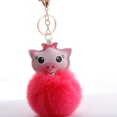 creative PU piglet keychain imitation rabbit hair ball bag car pendant