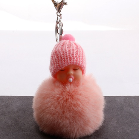 Cute Sleeping Doll Hair Ball Keychain Pacifier Baby Car Pendant Bag's discount tags