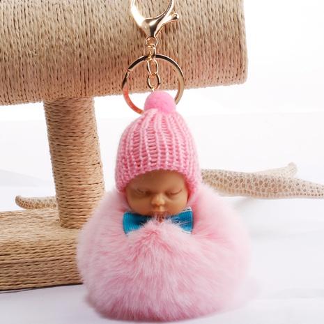 cute sleeping doll fur ball keychainbag car ornaments's discount tags